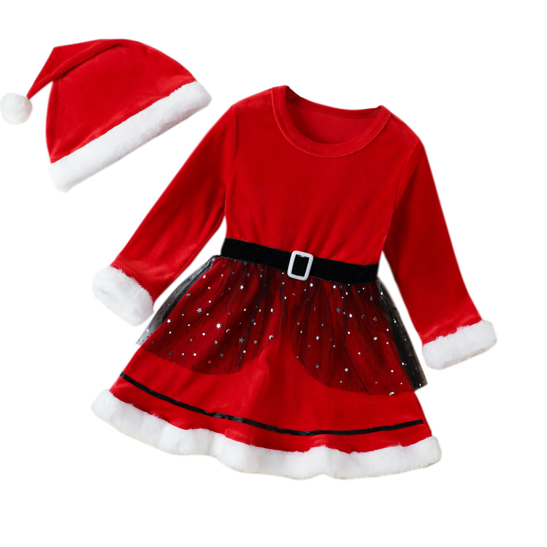 Girls' Christmas Long Sleeve Korean Velvet Dress